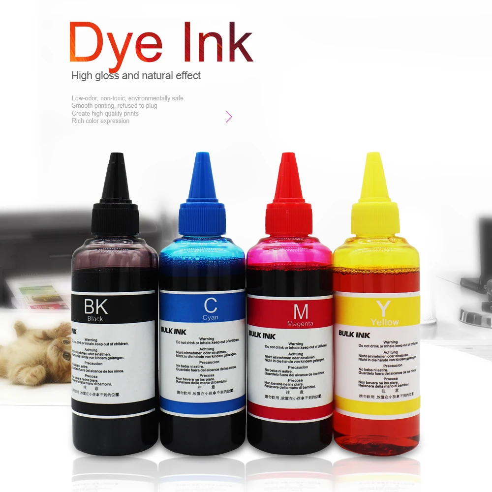 Jetvinner 400ml Universal Dye Ink C M Y K Refill Ink 100ml*4pcs Kit Compatible for Epson Canon HP Brother Printer