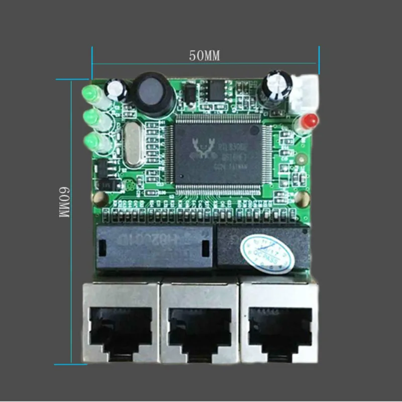 OEM Pabrik Langsung Mini Cepat 10/100Mbps 3-Port Ethernet Jaringan Lan Switch Hub Papan Dua lapisan Pcb 3 Rj45 5V 12V Kepala Port