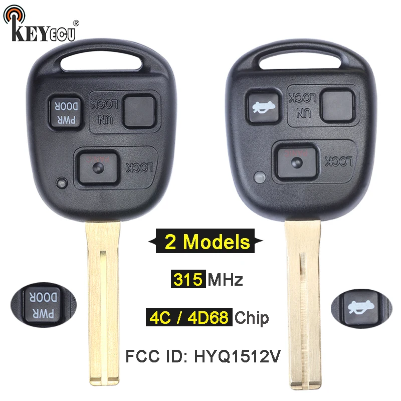 

KEYECU 315 МГц 4C/ 4D68 чип HYQ1512V замена 3 кнопки дистанционный ключ брелок для Lexus ES300 GS300 IS300 GS400 GS430 LS400 2 модели