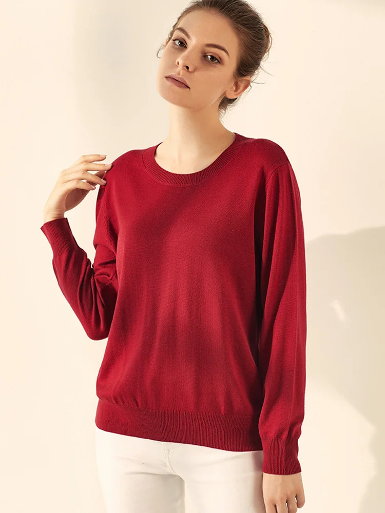 SuyaDream-suéteres básicos para mujer, mezcla de seda y Cachemira, jerséis con cuello redondo, suéteres sólidos, camisas de fondo para Otoño e