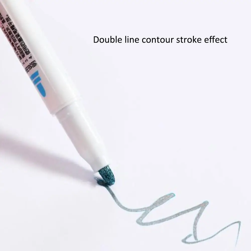 8 في 1 أقلام خطاط (ماركر) الطلاء مخطط أقلام الدائم ماركر 8 اللون مزدوجة خط القلم القرطاسية للكتابة الرسم