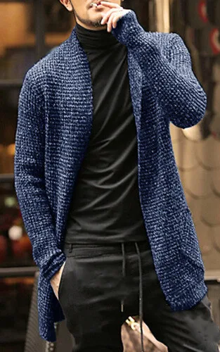 Medium Length Men\'s Cardigan Knitting Wool Solid Thick Warm Autumn Winter Fit Comfortable Soft Casual Fashion Male Sweater