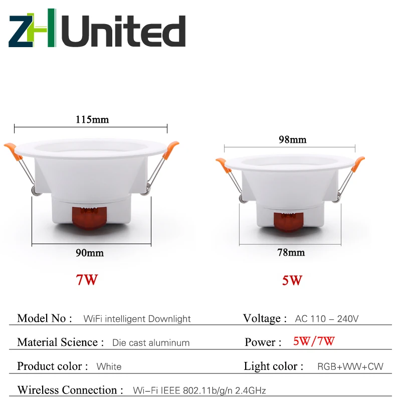 8pcs 5W/7W LED Smart Downlight Control Round Spotlight lampade intelligenti Tuya Smart light APP WiFi soffitto RGB luce fredda calda