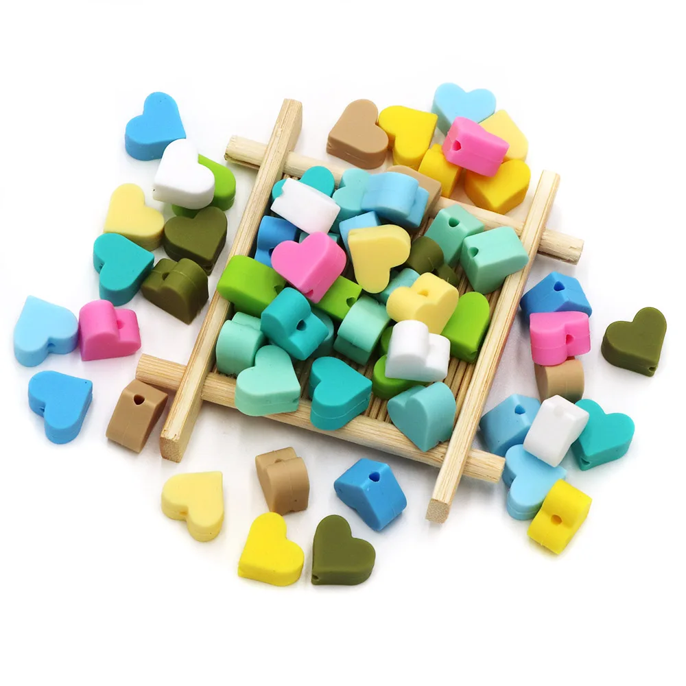 BOBO.BOX-Cuentas de silicona con forma de corazón para bebé, mordedor ecológico masticable, sin BPA, 10 piezas