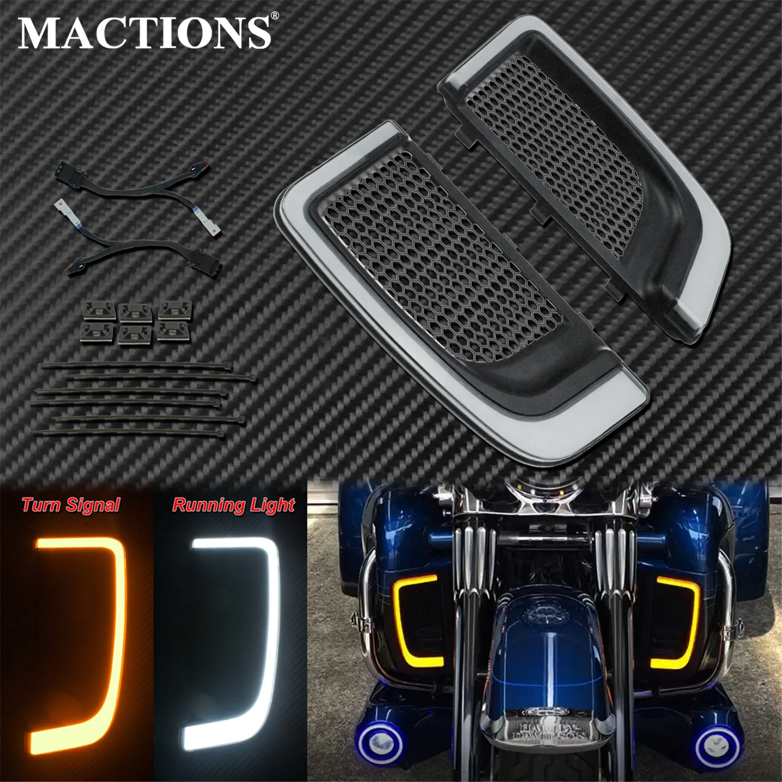 

Motorcycle LED Turn Signal Running Fairing Lower Grills Light Black For Harley Touring Tri Road Street Electra Glide FLHTCU