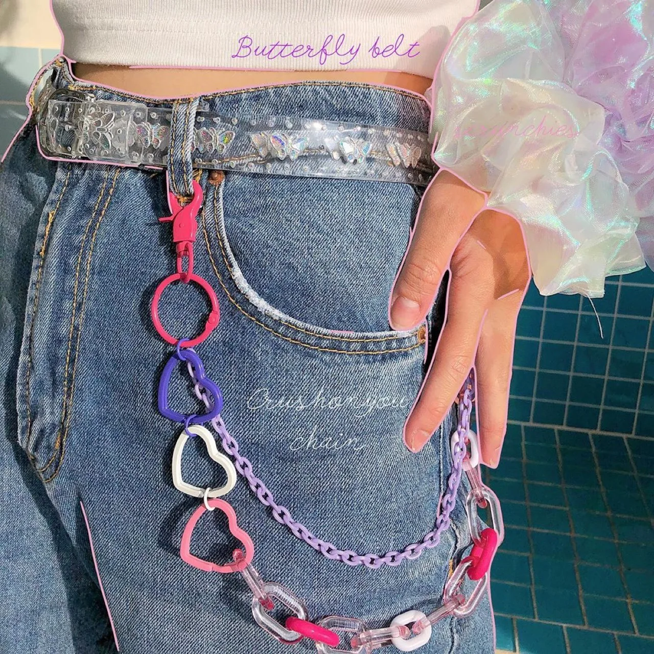 2023 Punk Rock Rainbow Resin Chain Waist Chain Men Women Key Chain Big Ring Wallet Keychain Jeans Unisex Hip-hop Jewelry Gift