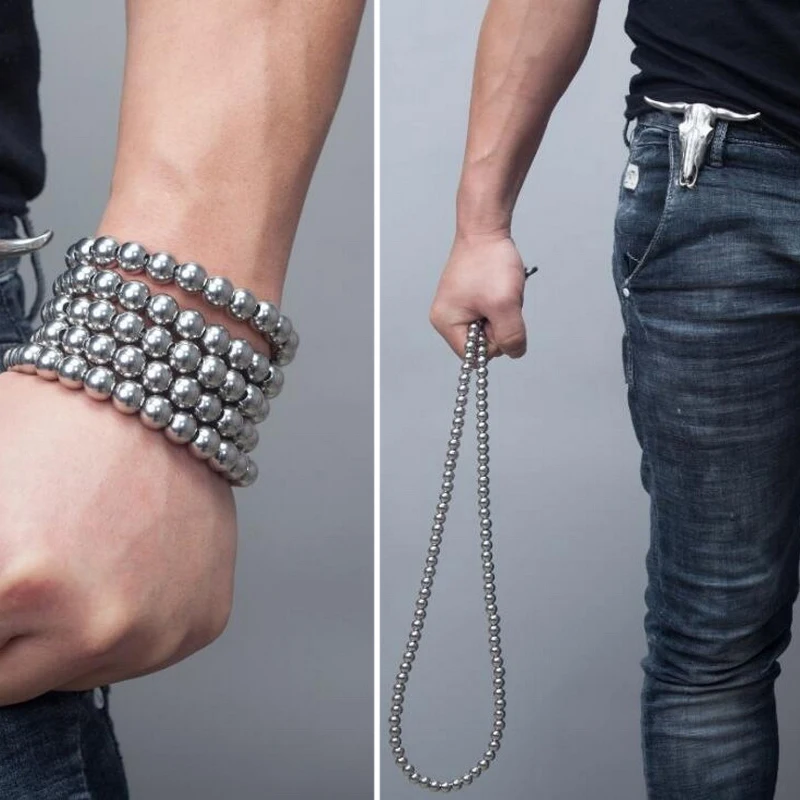 

110CM Length Personal Protection Self Defense Titanium Steel Bracelet Steel Ball Self-defense Bracelet Necklaces Car Pendants