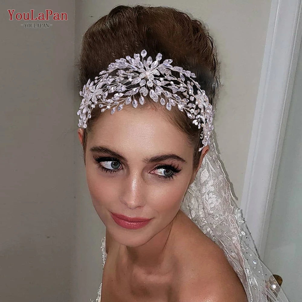 YouLaPan HP390 Rhinestone Headband Alloy Flower Hair Band for Bride Luxury Bridal Hair Jewelry Handmade Wedding Hair Accessories