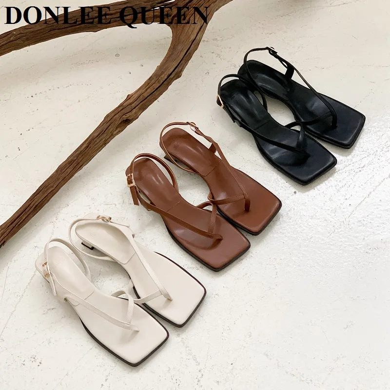 2024 Ankle Strap Women Sandals Brand Narrow Band Slide Beach Flip Flops Slingback Sandal Open Toe Low Heel Shoes Sandalias Mujer