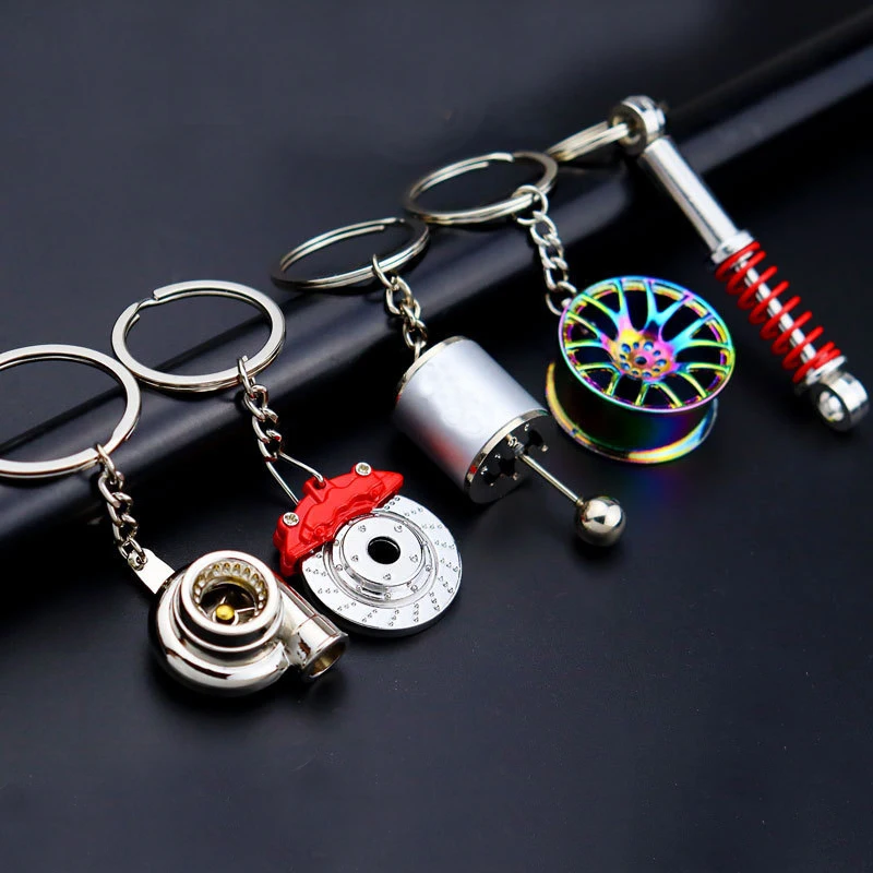 Auto parts model key chain pendant shock absorber brake disc helmet exhaust pipe gear