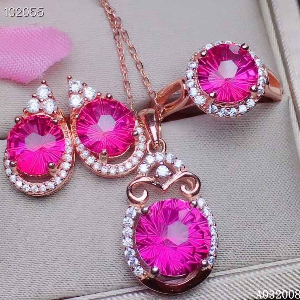 

KJJEAXCMY fine jewelry 925 sterling silver natural pink topaz earrings ring pendant fashion ladies suit support testing