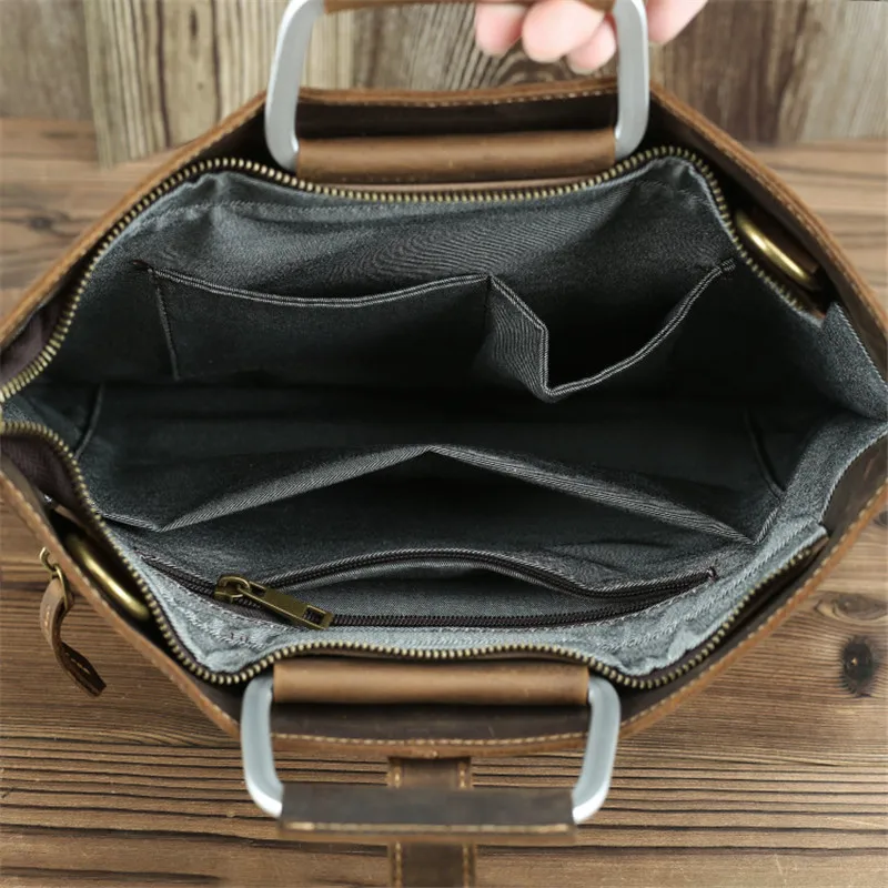 Nesitu High Quality Vintage Brown Black Genuine Leather A4 Office Men Briefcase Shoulder Messenger Bag Male Portfolio M1823