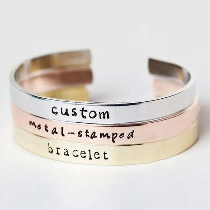 Engraving Nameplate Couple Name C-shaped Open Bracelet Customized Lucky Number Birthday Logo Engrave Bangles For Women Men Gift