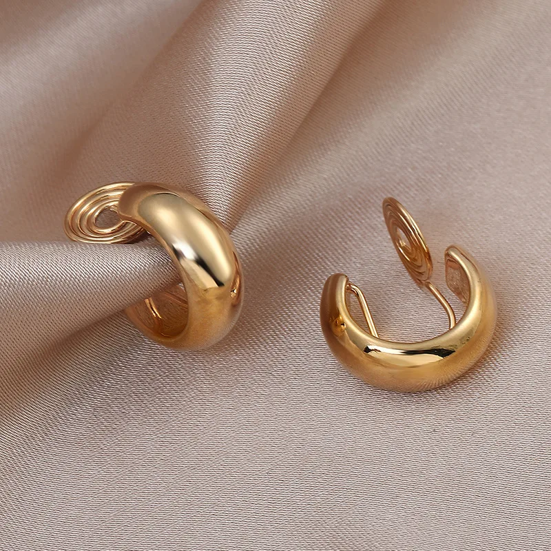 GRACE JUN C Shape Hoop Clip on Earrings No Pierced Fashion  Luxury Gold Color Cuff Earrings Statement Lighweight  Fake Earrings