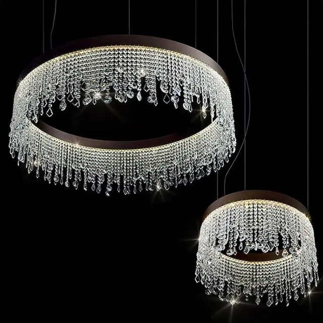 

Round Oval Rectanglur Chandelier For Living Room Bedroom Crystal Lights Kitchen Fixture Three Layers Staircase Lighting