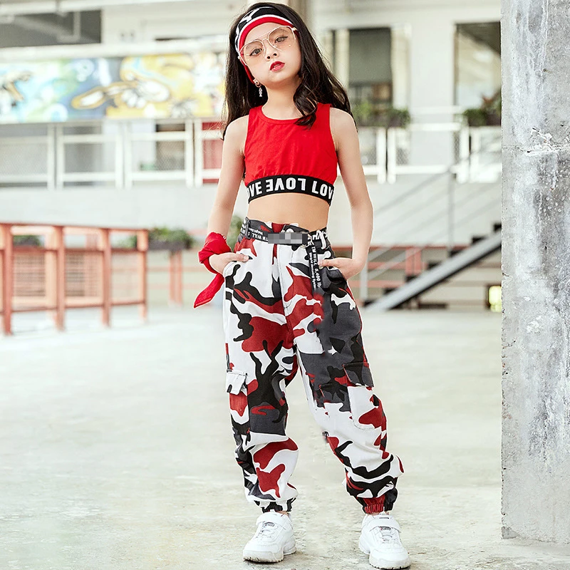 Fashion Children Jazz Dance Costume For Girls Hip Hop Street Dancing Clothing Vest Pants Kids Performance Dance Clothes DL2033