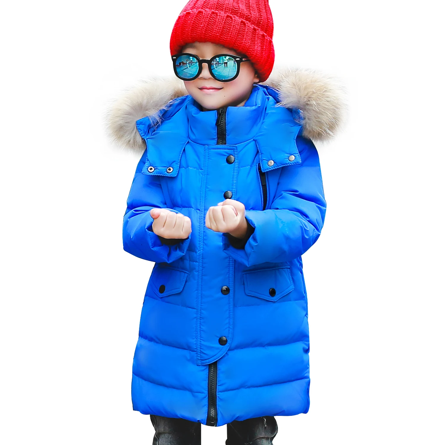 Boys Down Jacket,Long Girls Winter Puffer Coat,White Duck Down Jacket,Children's Warm Overcoat,Casual Windproof Kids Snowwear