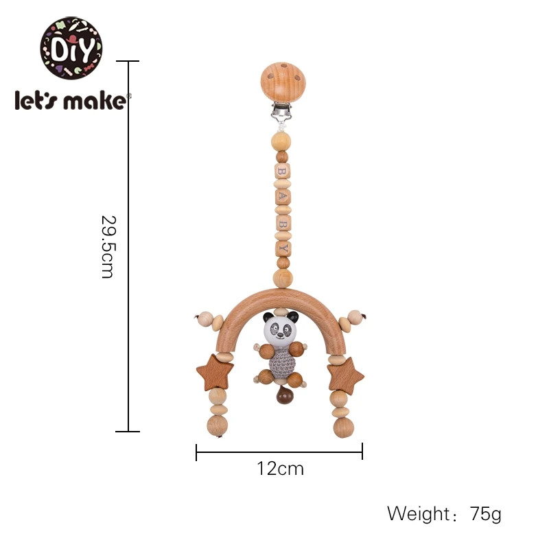 Let's Make – anneau de dentition en bois sans BPA pour bébé, Mini Mobile, pendentif pour poussette en demi-cercle, jouets de gymnastique, hochet, 1 pièce