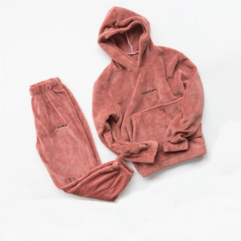 Winter Coral Fleece Pajama Set Women Thick Warm Flannel Velvet Cozy 2 Pieces Long Sleeve Sleepwear Suit Lady Clothing Homewear