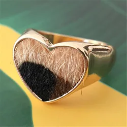 New Fashion Women Punk Ringss Gold Color Leopard Skin Print Love Heart Shape Rings Drop Shipping