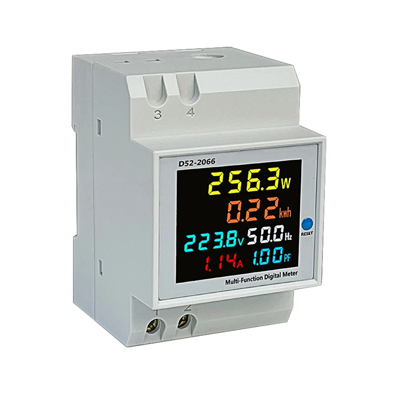 6IN1 Display Smart Meter Din Rail AC Monitor Voltage Current Power Factor Active KWH Electric Energy Frequency Meter D52-2066