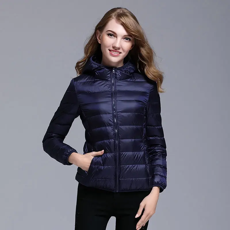 White Duck Down Jacket Women 8X Solid Ultralight Thin Stand Collar Hooded Fashion Slim Autumn And Winter Casual Basic PortabCoat