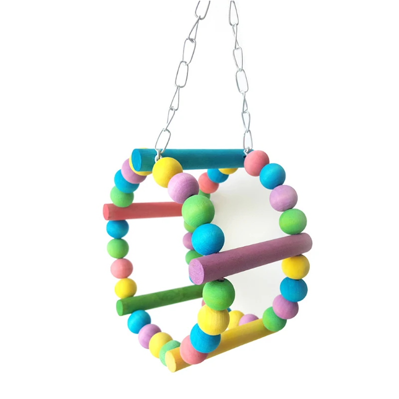 1 Pcs Parrot Bird toy Round Swing Wooden Hanging Ladder Suspension Bridge Colorful Chewing gnawing toys Bird Cage Accessories