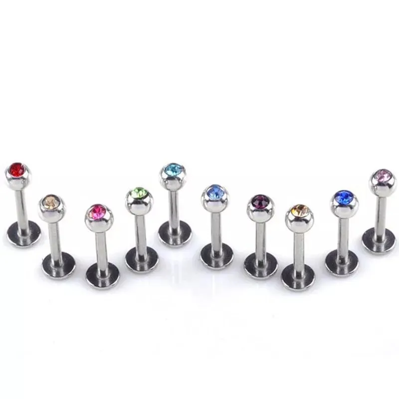 PINKSEE 10pcs Crystal Rhinestone 316 Steel Ball Bars Labret Lip Body Jewelry Piercing пирсинг