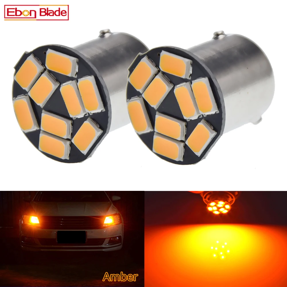 Pair 1156 ba15s s25 P21W Car LED Bulb For Turn Signal Lights Daytime Running Light Auto Lamp Amber Yellow Orange 9-SMD 12V DC