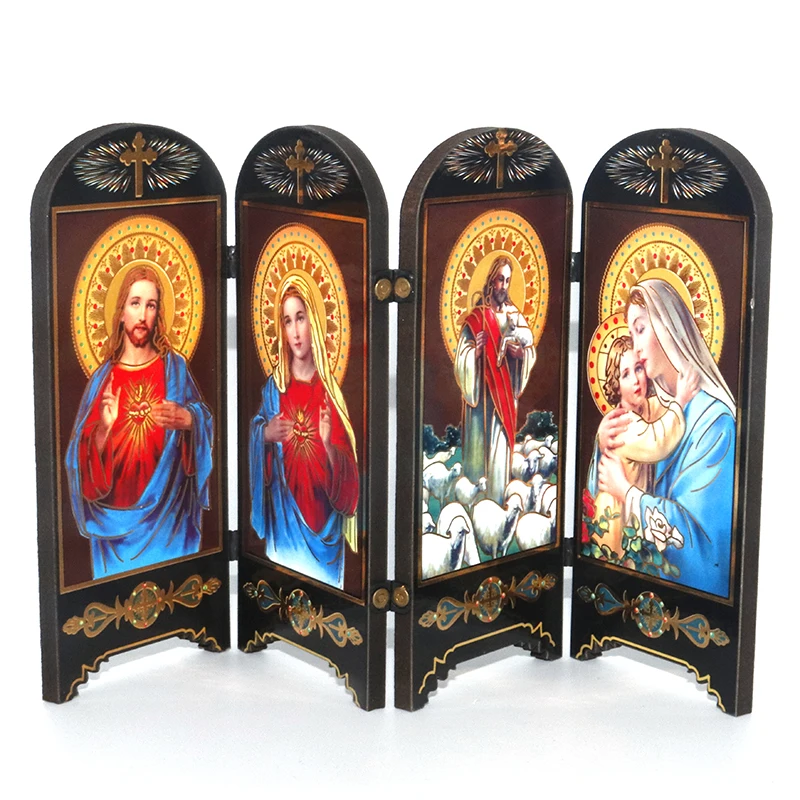 Catholic wood screen ornaments sagrada familia holy mother Jesus statues icons decoration home imagenes religiosas catolicas