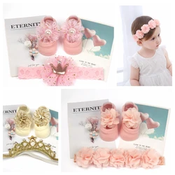 Baby Headband Socks Set Crown Bows Newborn Hairband Headbands Turban Baby Hair Accessories Birthday Socks 0-1 years 2Pcs/Set