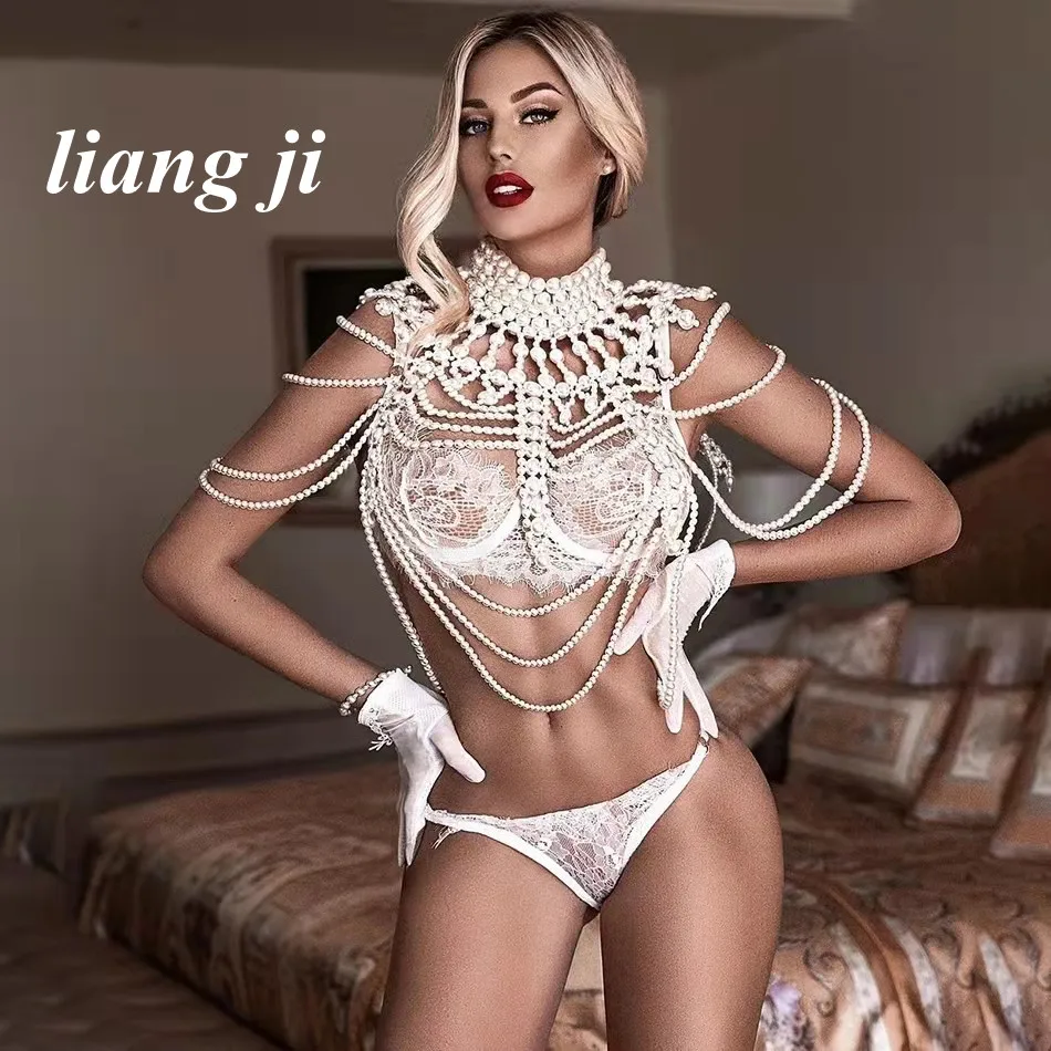 Sexy Bra Chain Body Chain Bikini Pearl Chest Wrapping Chain Multilayer Tassels Beach Outfit Chest Chain Bride Shawl Hand Beading