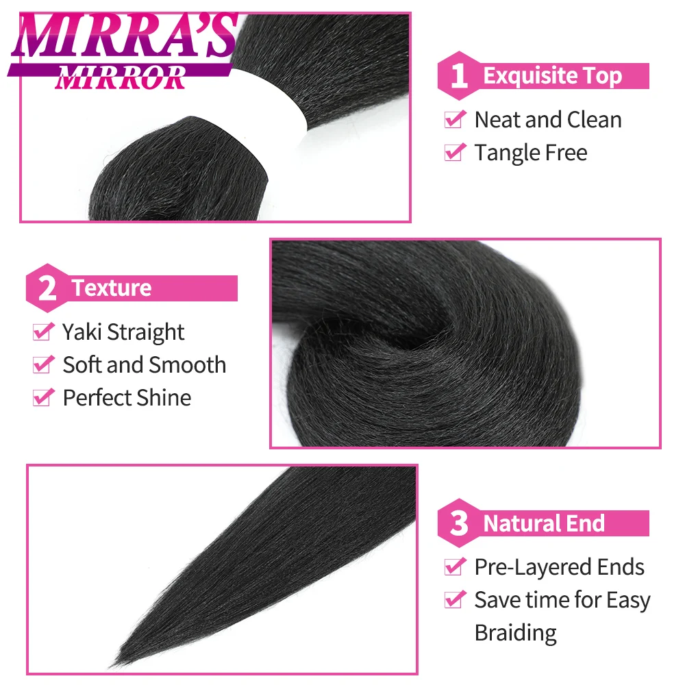 Mirra\'s Mirror Long Jumbo Braids Hair Extensions Afro Synthetic Hair Yaki Braid Straight Pre Stretched Braiding Hair Black Brown