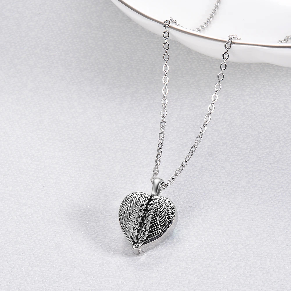 Angel Wings Heart Memorial Jewelry Stainless Steel Cremation Urn Holder Necklace Ashes Keepsake Pendant Hypoallergenic