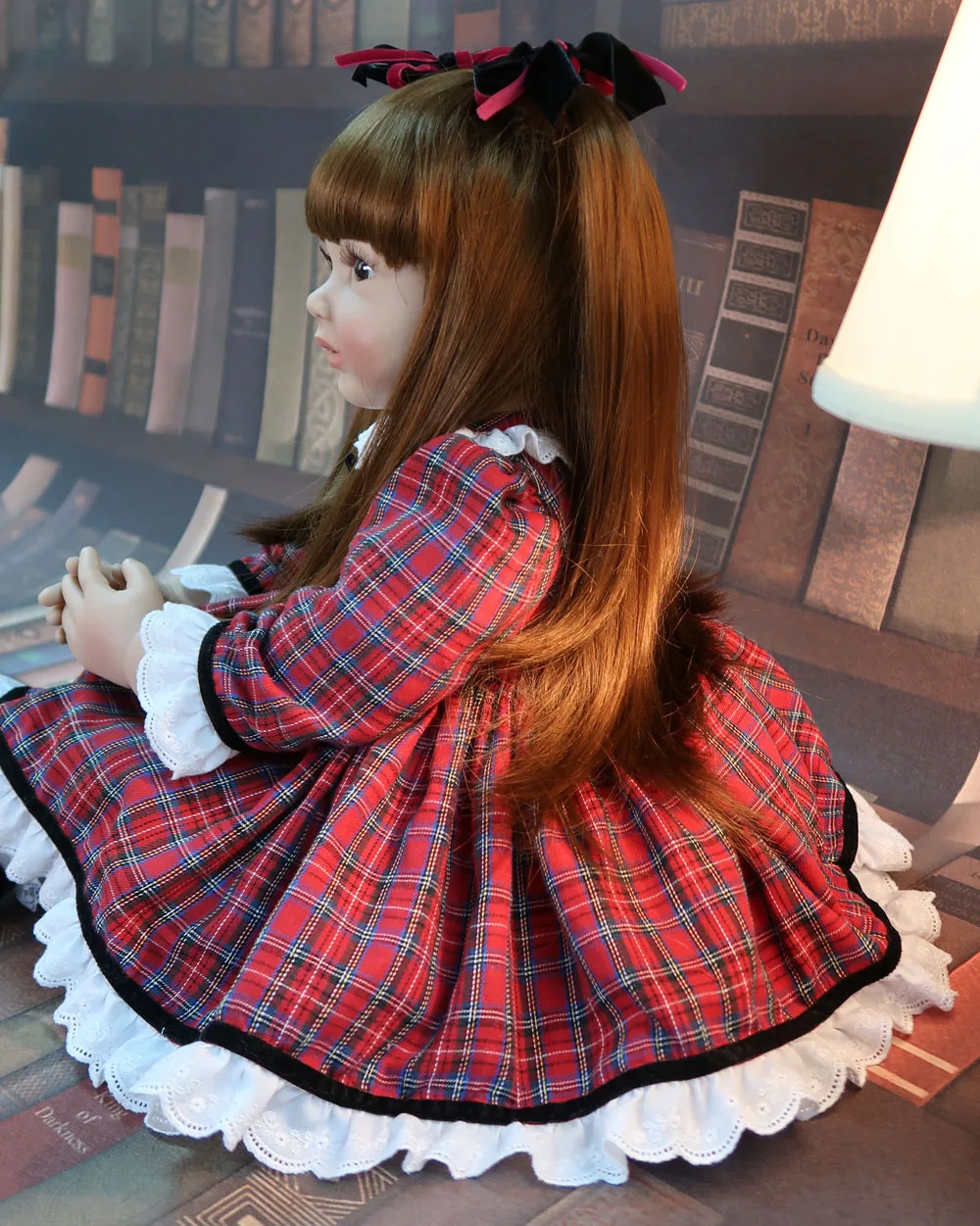 NPK-Muñeca de bebé de tela de silicona suave de 60CM, muñeca de bebé realista, vestido rojo