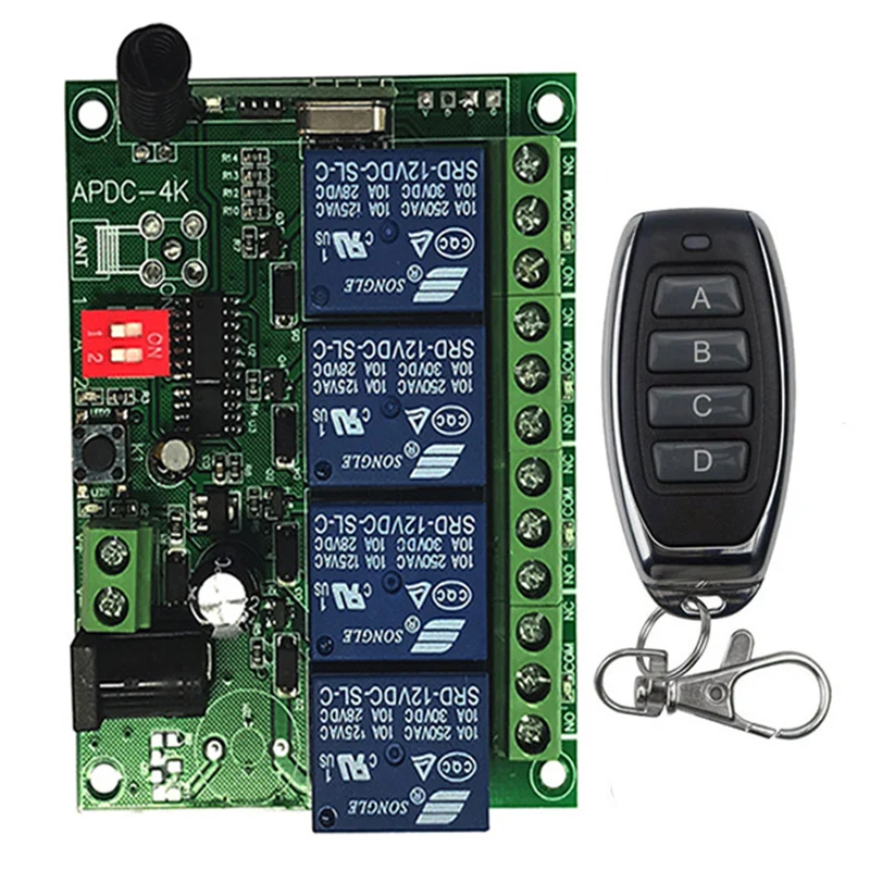 433MHz Uniwersalny bezprzewodowy pilot zdalnego sterowania DC 12V 24V 4CH Moduł odbiornika przekaźnika Przełącznik RF Pilot zdalnego sterowania do otwierania bramy garażowej