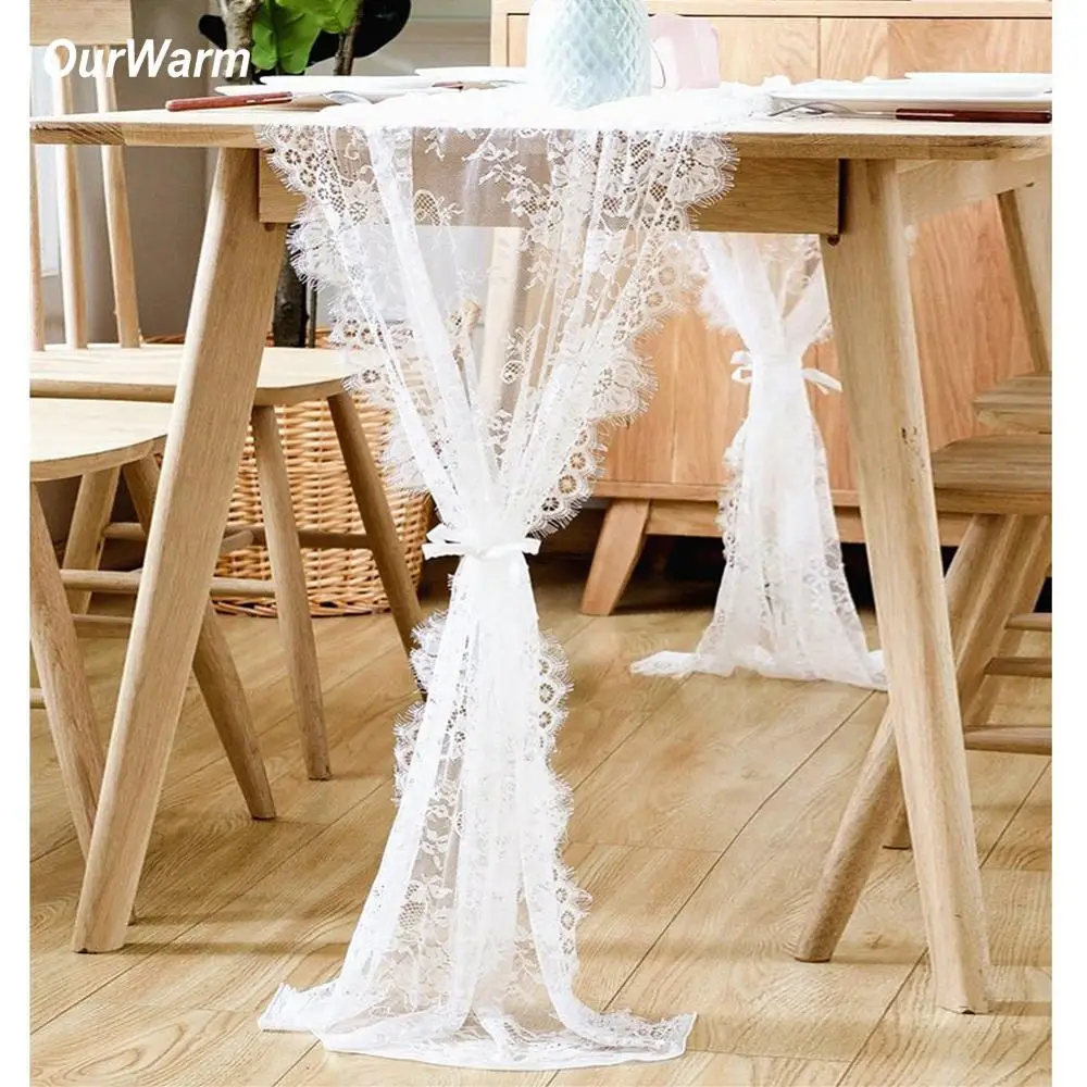 OurWarm Lace Table Runner White Table Runner 35X300CM Floral Table Cloth Boho Wedding Table Decoration Home Textile