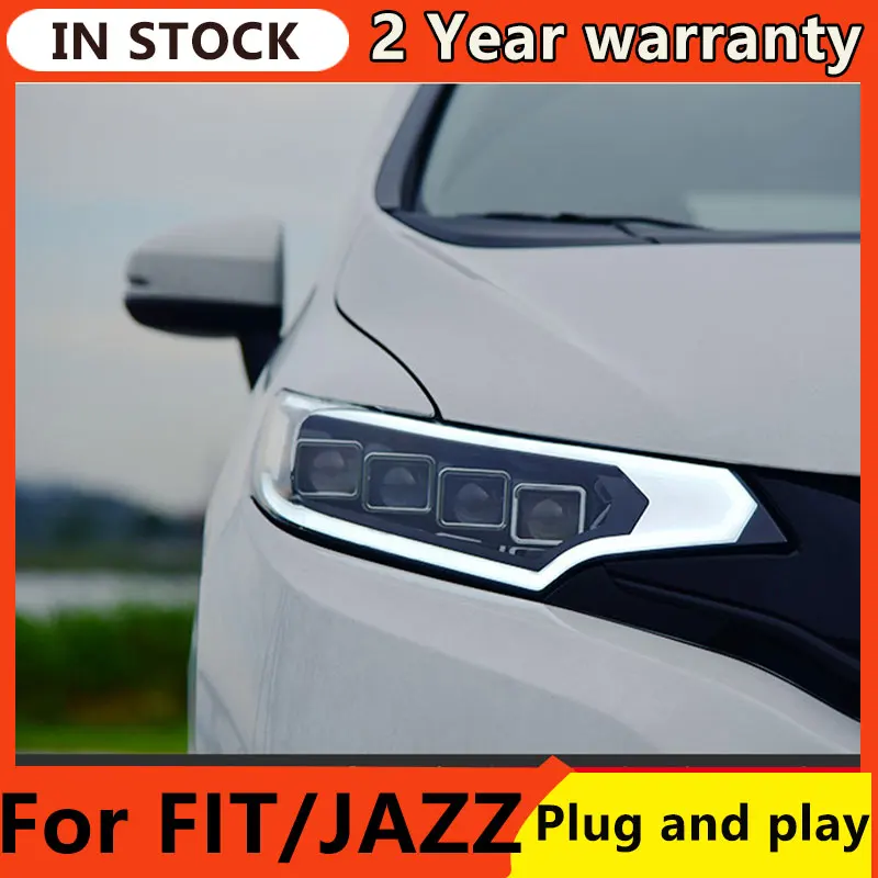 Car Styling Head Lamp for Jazz Fit LED Headlight 2014-2018 Turn Signal LED DRL Double Lens Hid Bi Xenon Auto Accessories