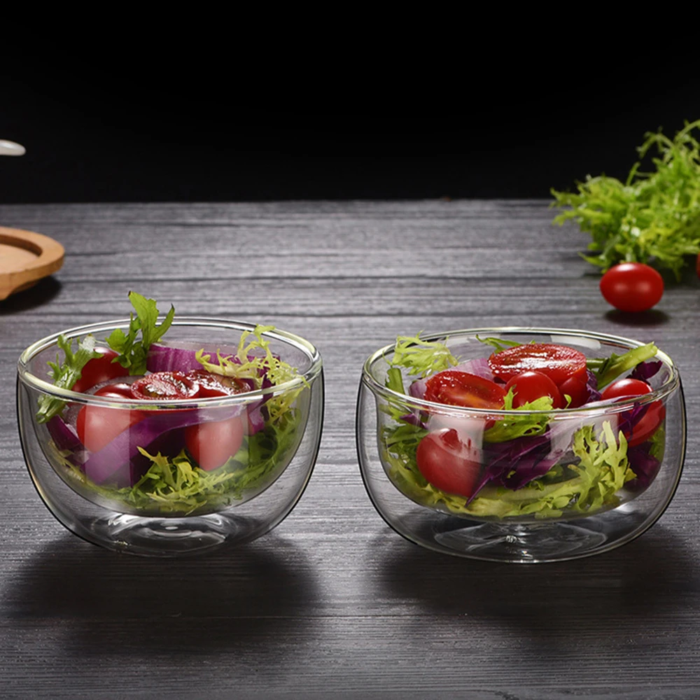 Double Layer Heat-resistant High Borosilicate Glass Bowl Salad Bowl Microwave Tableware Ice Cream Heatproof Salad Dinnerware