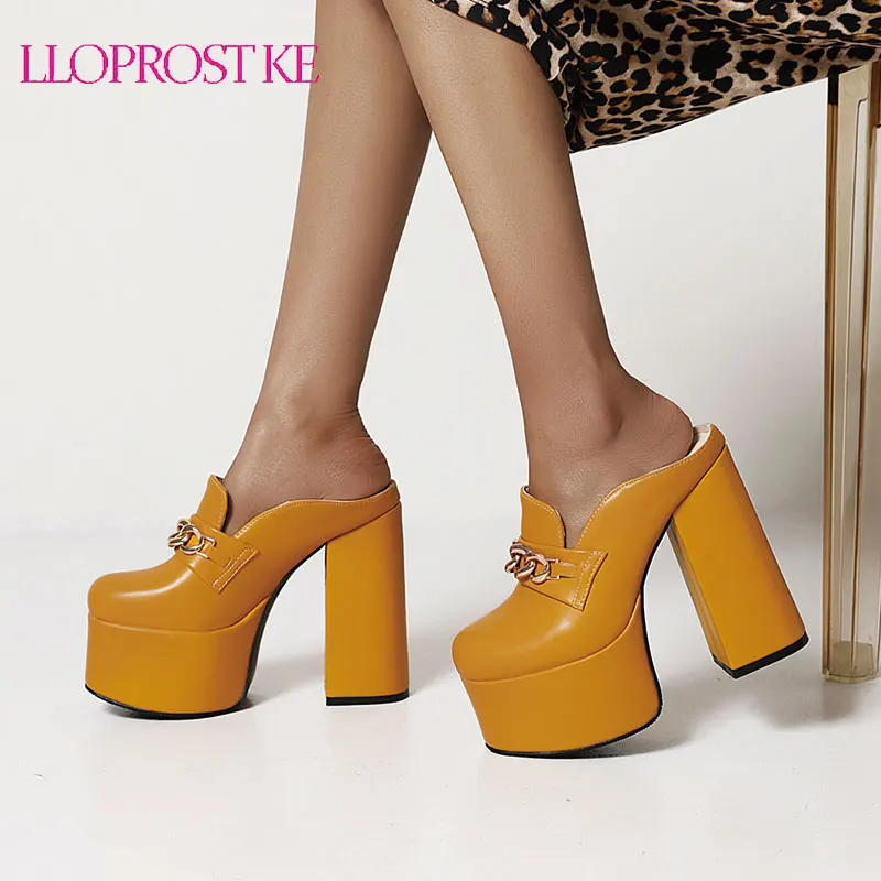 

Lloprost ke 2021 Women Modern Pumps Super High Thick Heel Platform Solid Lesiure Yellow Black Big Size 34-43 Botas Mujer