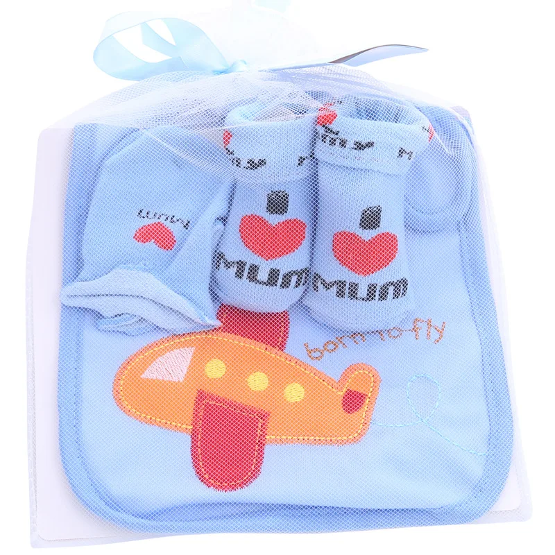 1 Bag Cotton Baby Socks+Glove+bib Short Baby Socks Cartoon Kids Toddlers Autumn Spring Newborn Kawaii Infant Gift Socks