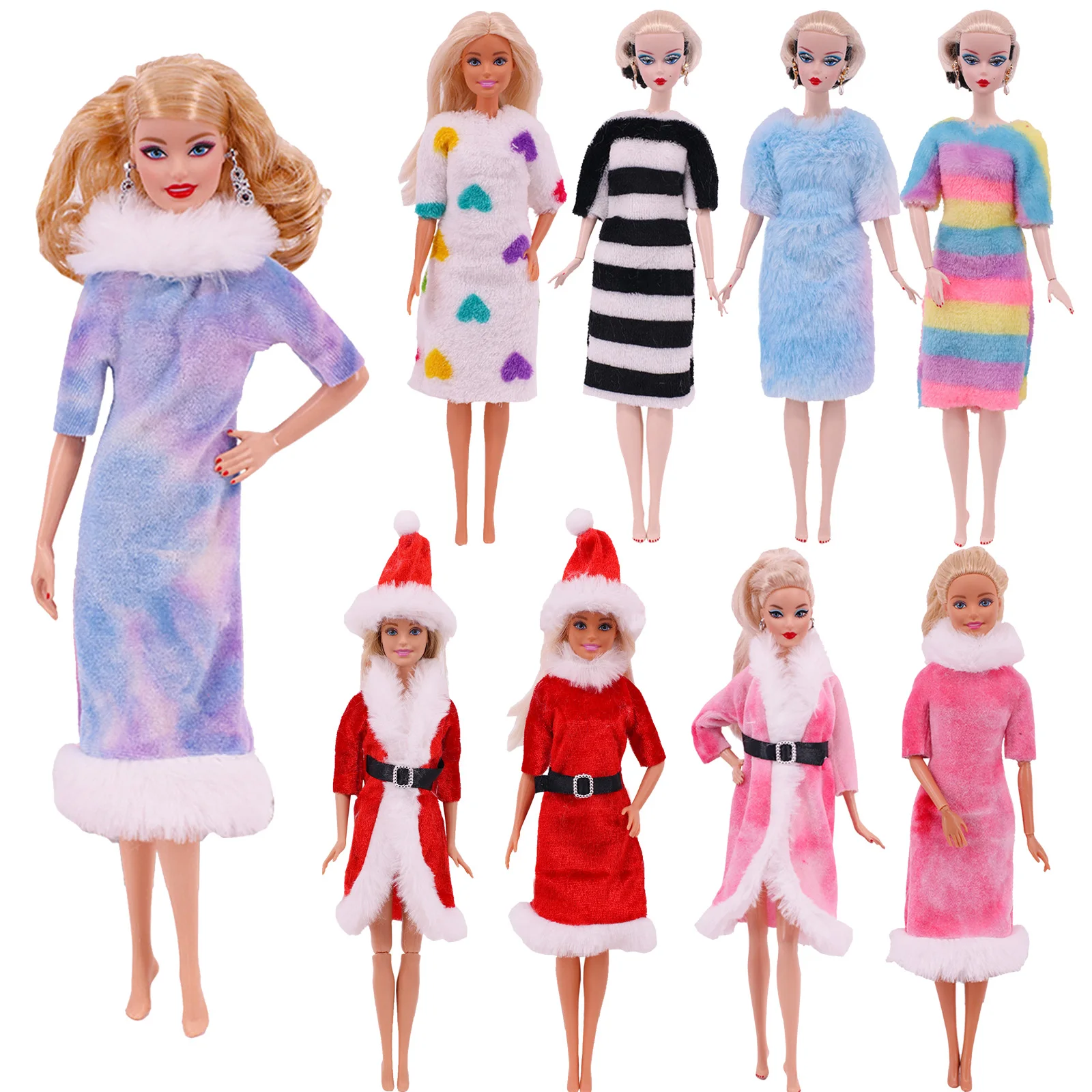 

Christmas Barbies Clothes Outfits Soft Fur Coat Dress Winter Warm Casual Wear Accessories Clothes for Barbies Doll Kids Toy Gift