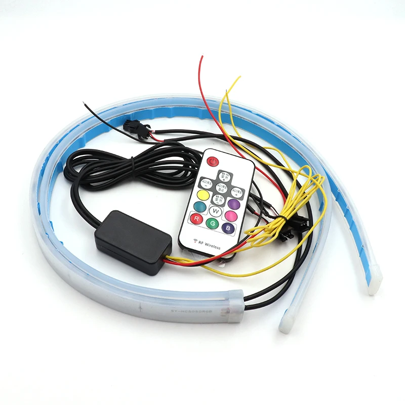 2X Sequential Flowing RGB Daytime Running Light DRL Multi Color LED Strip Turn Signal Lights For Headlight
