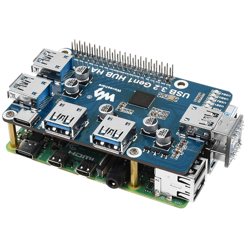 Raspberry Pi USB Hub Hat USB Expansion Board 4 x USB Port 3.2 GEN1 Ports Driver-Free Hat for Raspberry Pi 4 Model B 3B+ 3B