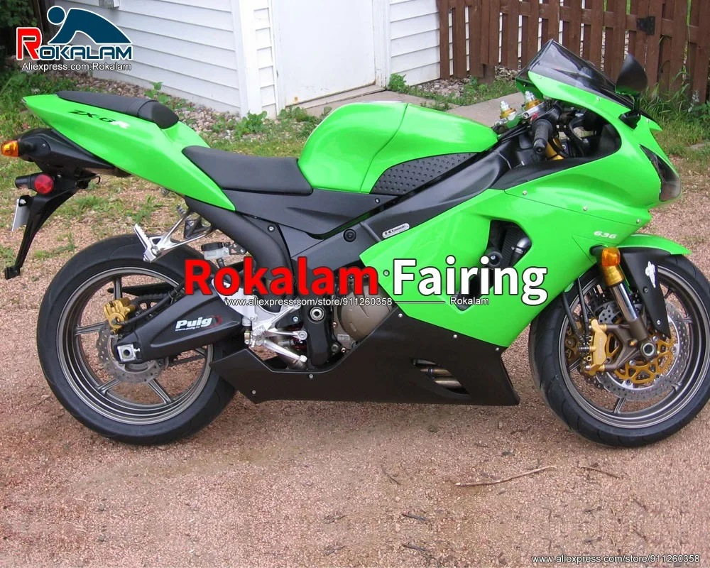 

High Quality Fairings For Kawasaki Ninja ZX6R 2005 2006 ZX-6R 05 06 Green Black Motorcycle Body Kit (Injection Molding)