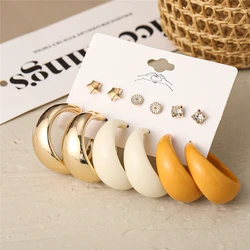 Trendy Exquisite Pearl Metal Earrings Set For Women Geometric Circle Dangle Drop Earrings Acrylic Set of Earrings Jewelry
