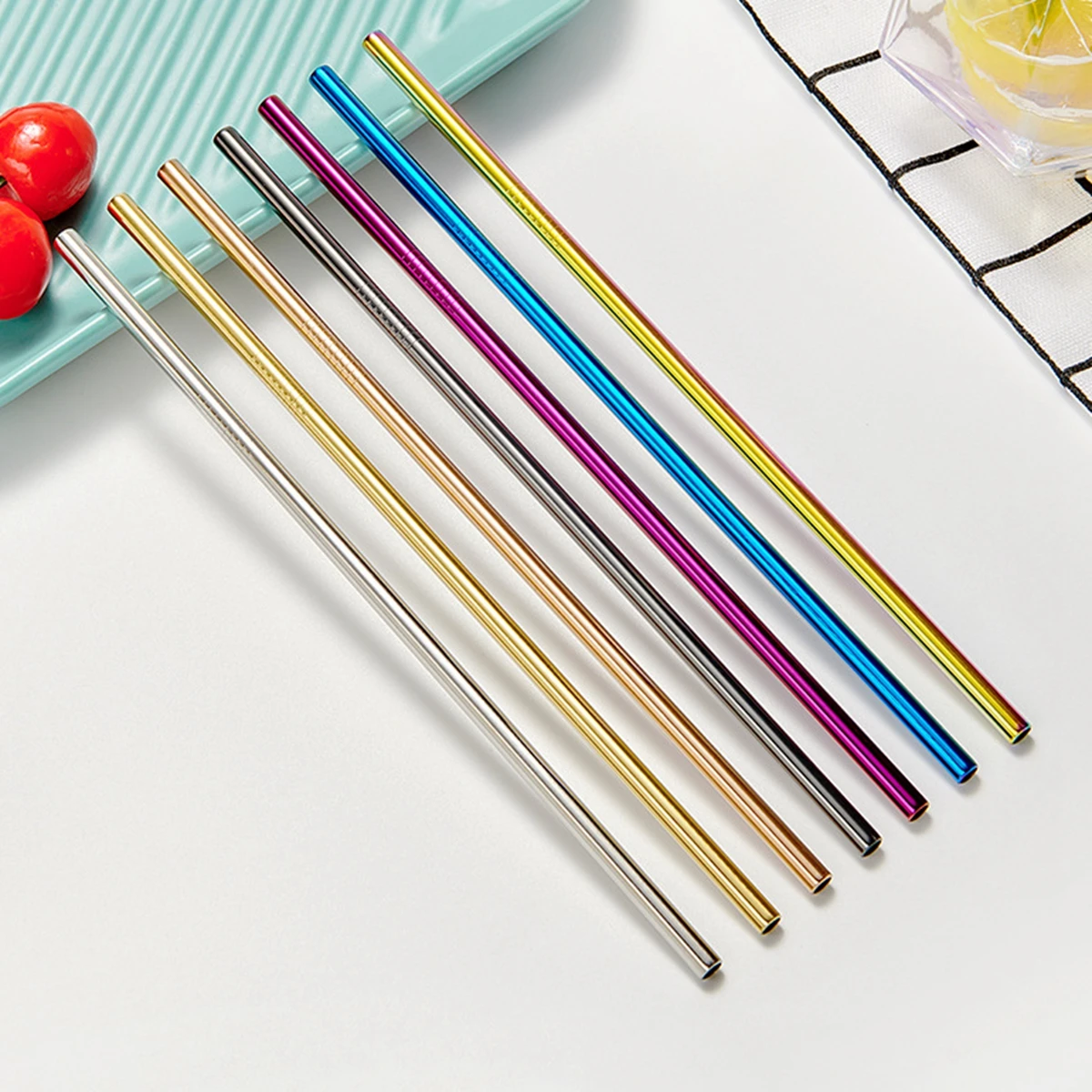 1pcs 304 Stainless Steel Straw Reusable Metal Drinking Straws with Cleaning Brush Eco-Friendly Cocktail Straws Bar Accessory