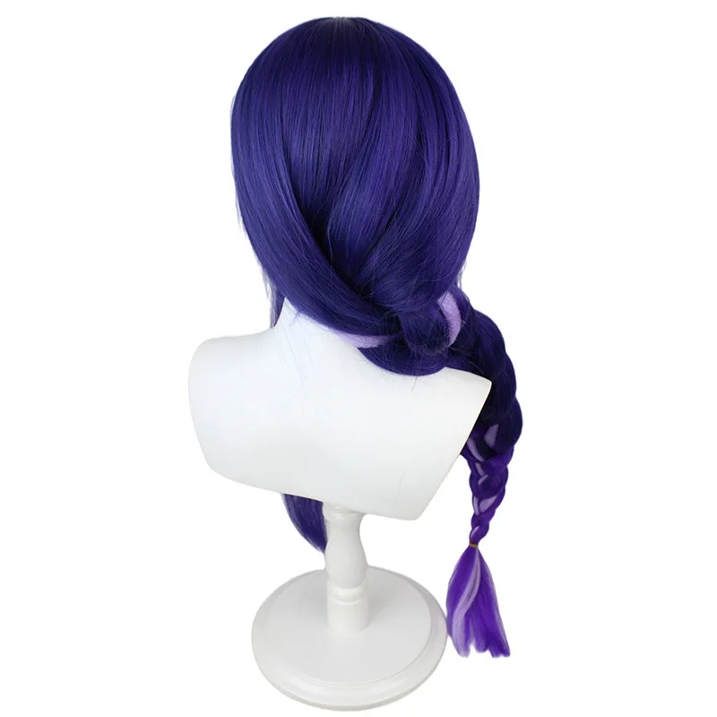 Genshin Impact Baal Cosplay Wig, Cabelo Sintético Resistente ao Calor, Azul e Roxo, Cabelo Anime, Raiden Shogun, 100cm