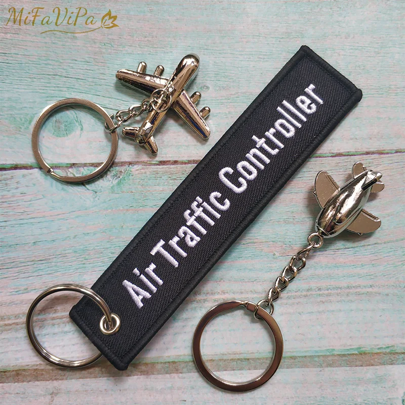 MiFaViPa Black Keychains Air Traffic Controller New Trinkets Pilot Gift Aviation Key Chain with 1 PC Metal Plane Key Rings Porte