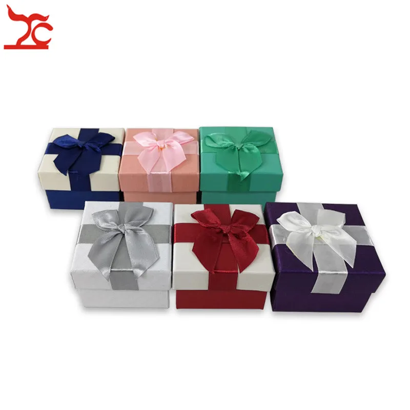 Wholesale 24Pcs/lot Ribbon Jewelry Kit Box Multi Color Paper Ring Earring Necklace Storage Organizer Gift Box Case 7*7*5cm